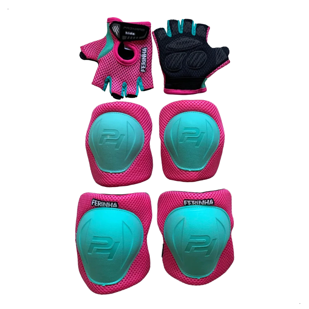 Kit Proteção Infantil Prohand Ferinha Pink Fluor/Verde Tam G