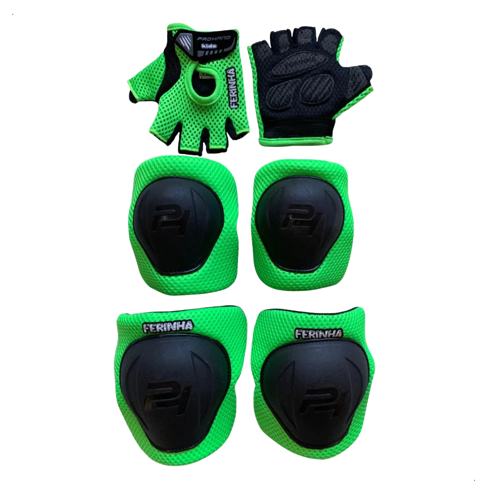Kit Proteção Infantil Prohand Ferinha Verde Flu/Preto Tam G